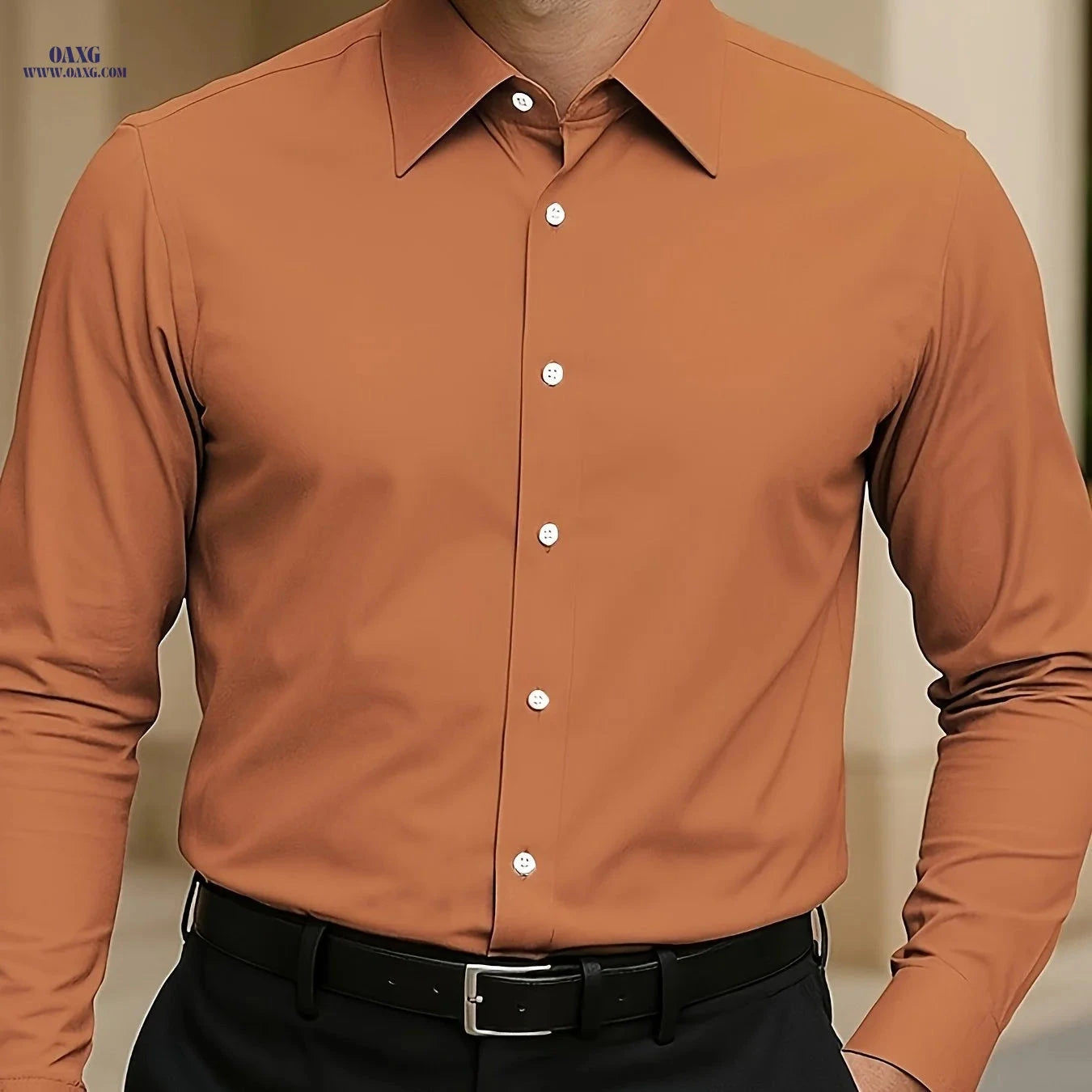 100% Cotton Men's Long Sleeve Button-Up Shirt for Casual & Travel   OAXG 