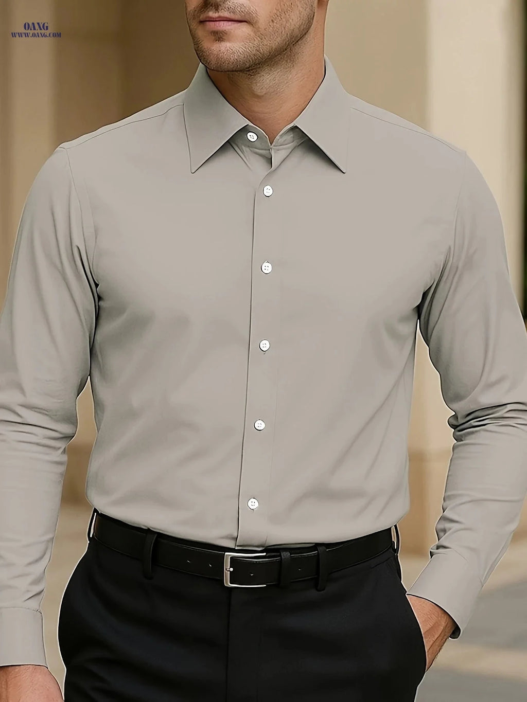 100% Cotton Men's Long Sleeve Button-Up Shirt for Casual & Travel   OAXG 