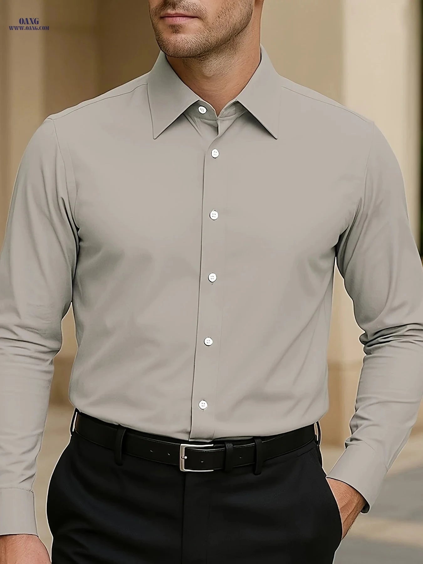 100% Cotton Men's Long Sleeve Button-Up Shirt for Casual & Travel   OAXG 