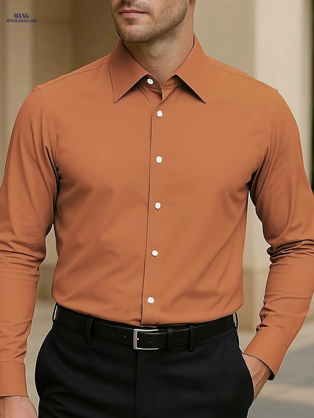 100% Cotton Men's Long Sleeve Button-Up Shirt for Casual & Travel   OAXG 