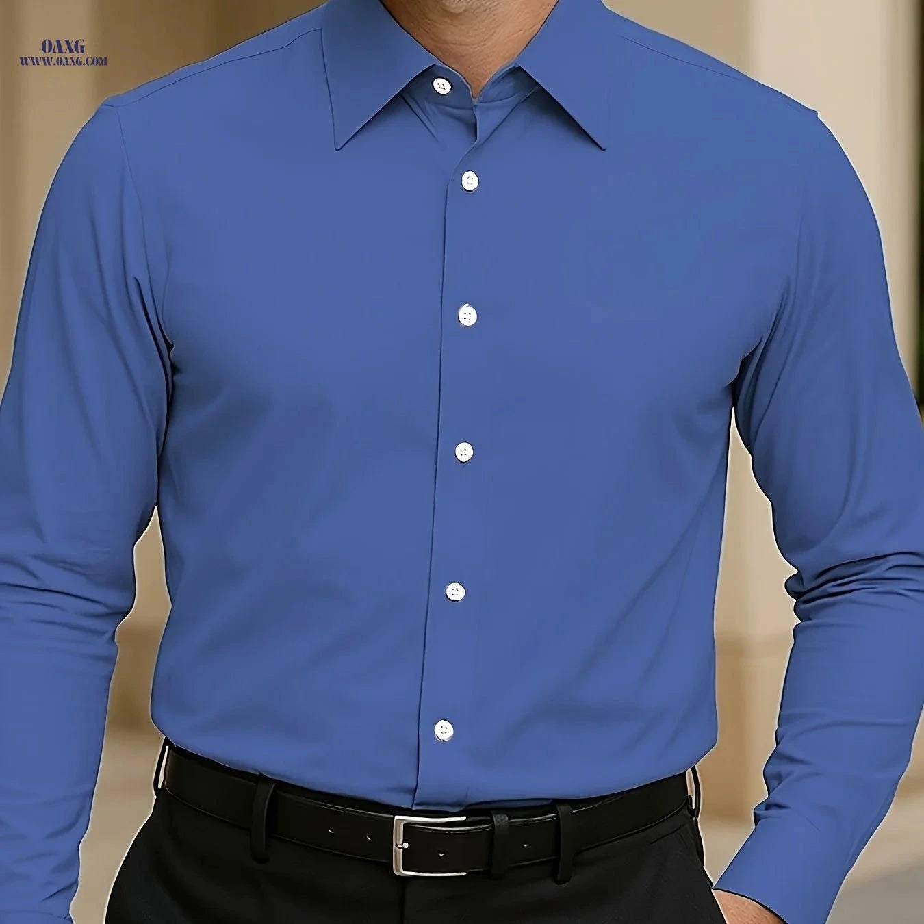 100% Cotton Men's Long Sleeve Button-Up Shirt for Casual & Travel   OAXG 