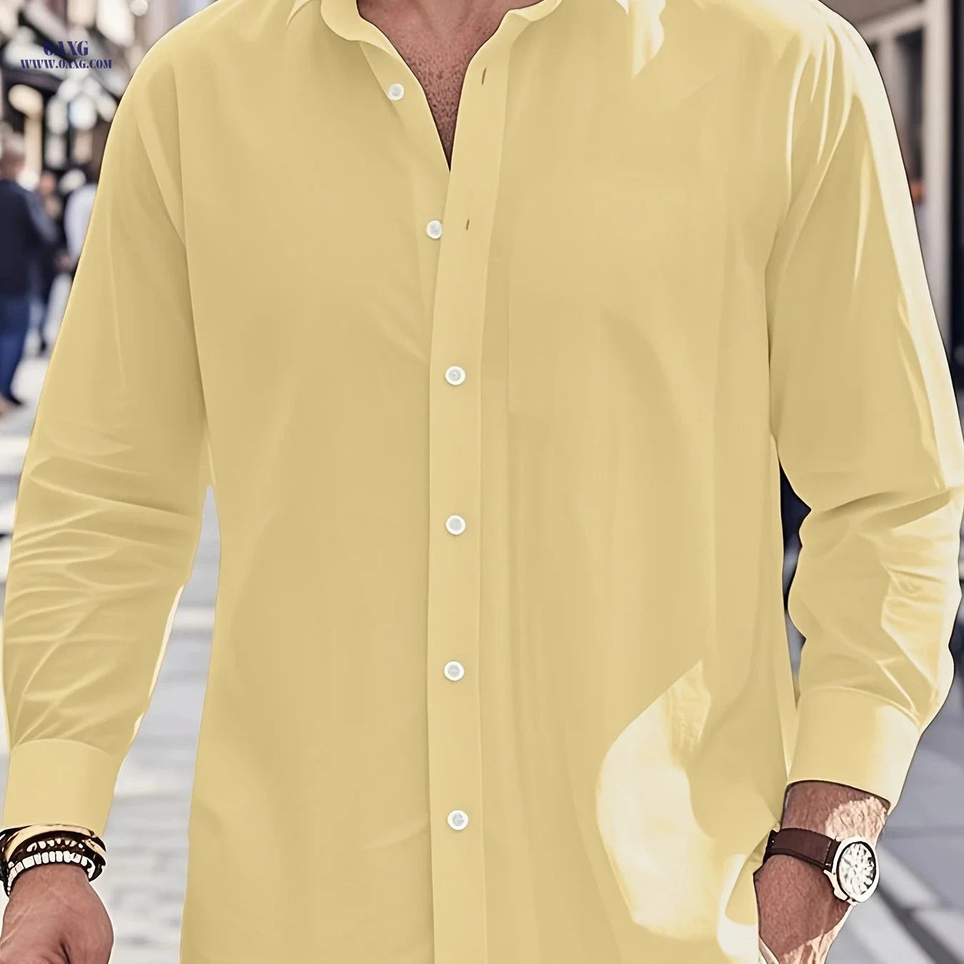 100% Cotton Men's Long Sleeve Button-Up Shirt for Casual & Travel   OAXG 