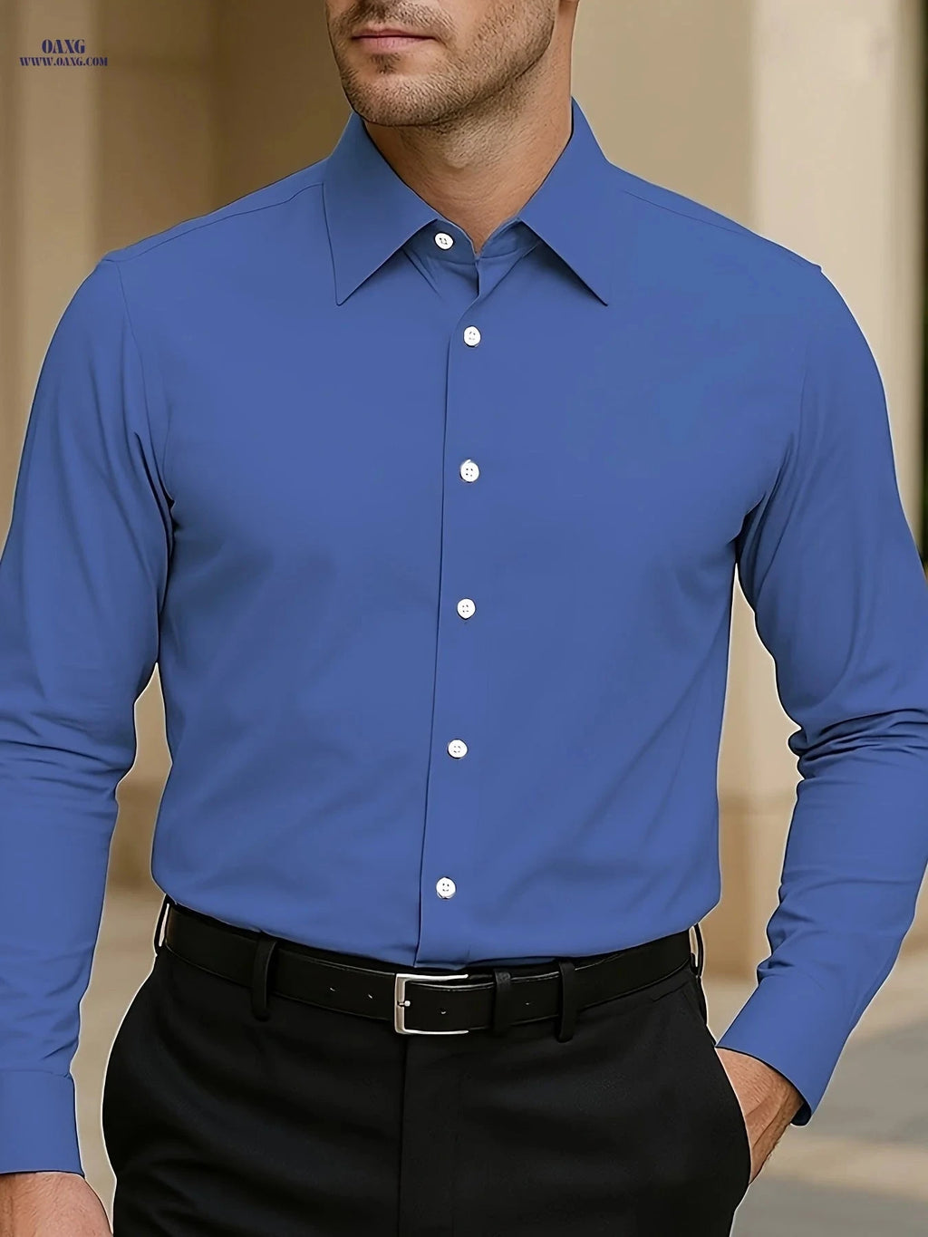 100% Cotton Men's Long Sleeve Button-Up Shirt for Casual & Travel   OAXG 
