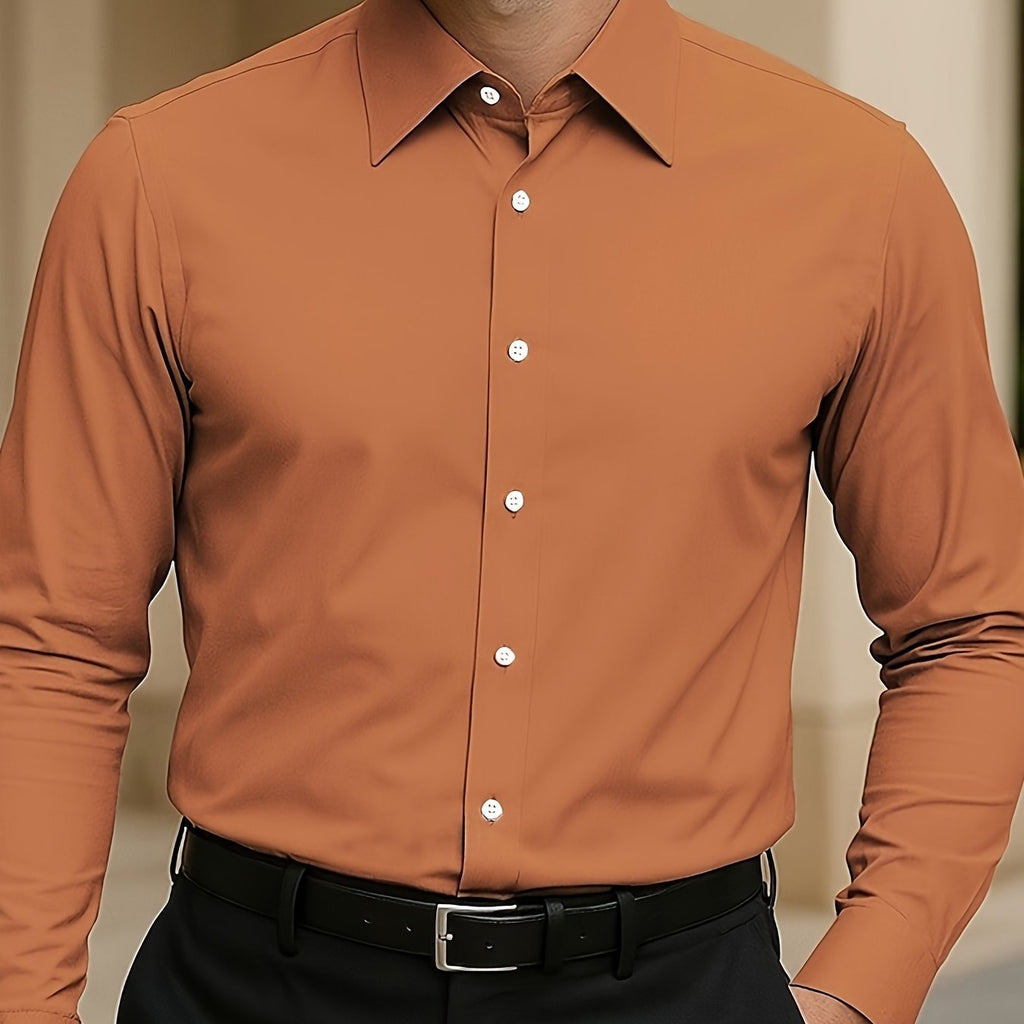 100% Cotton Men's Long Sleeve Button-Up Shirt for Casual & Travel   OAXG White / FR S