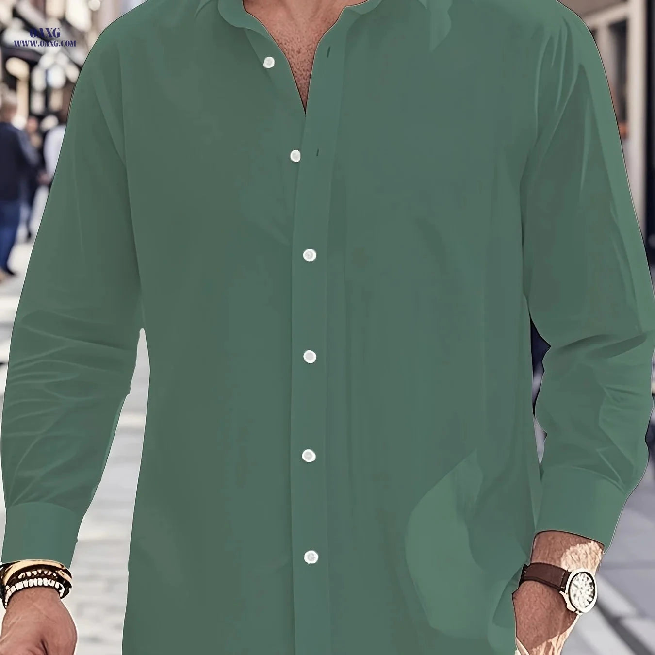 100% Cotton Men's Long Sleeve Button-Up Shirt for Casual & Travel   OAXG White / FR S