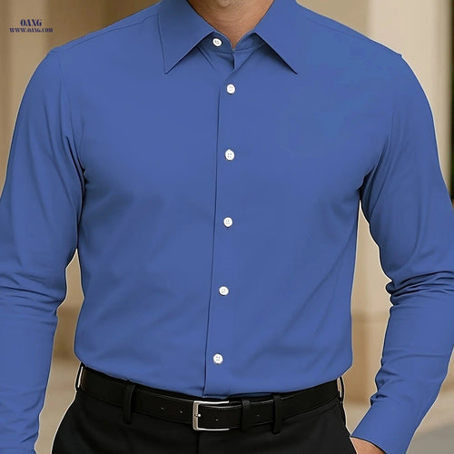 100% Cotton Men's Long Sleeve Button-Up Shirt for Casual & Travel   OAXG White / FR S
