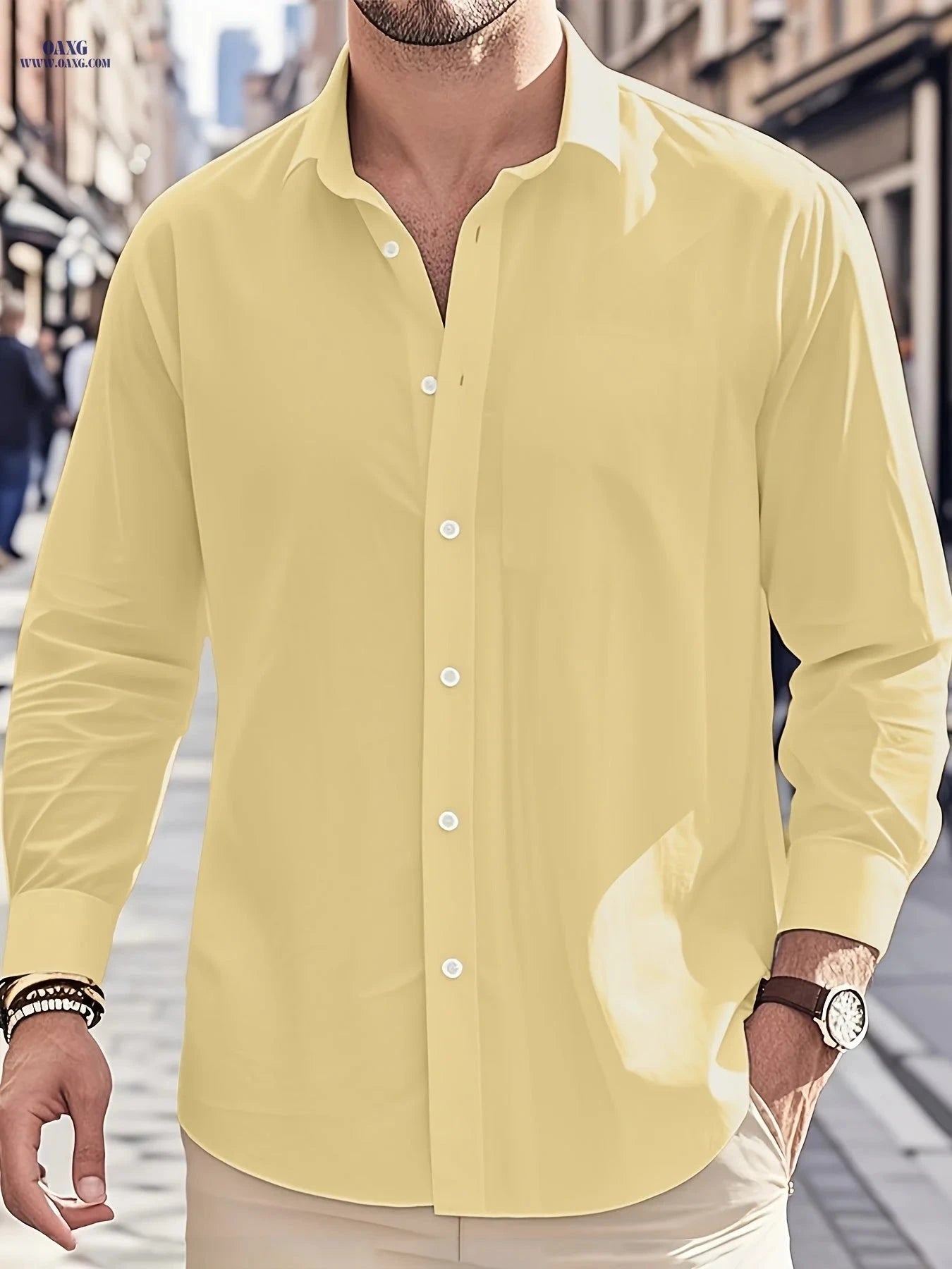 100% Cotton Men's Long Sleeve Button-Up Shirt for Casual & Travel   OAXG 