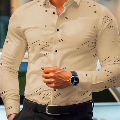 1810 Men's Fashion Long Sleeve Shirt - Diagonal Stripes, Easy Care   OAXG 