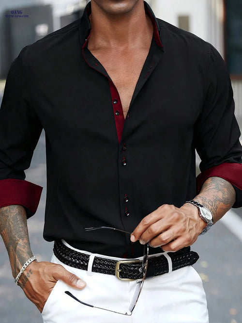 1853 Men's Slim Fit Shirt - Stylish Multi-Button Design, Long Sleeve   OAXG Black / FR S