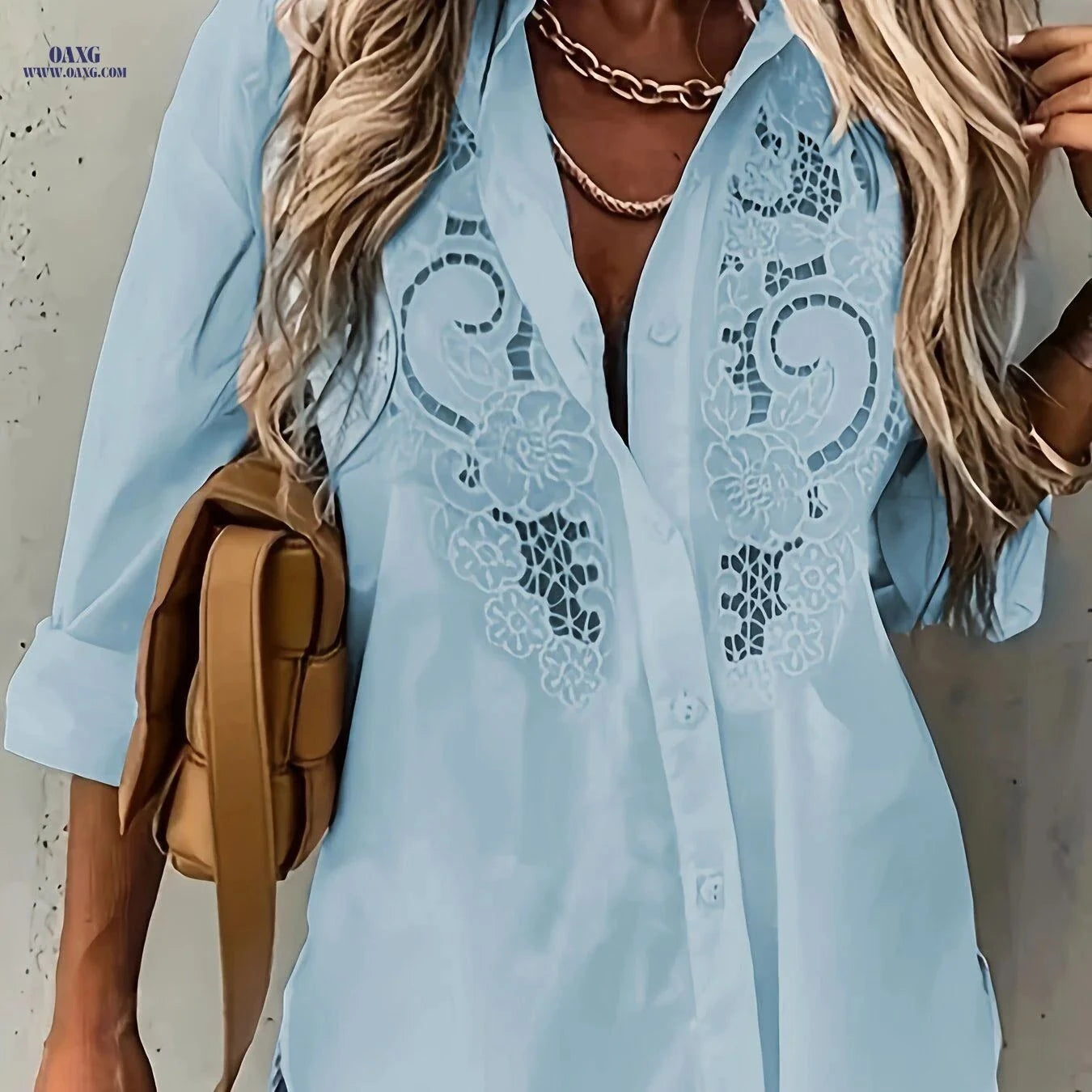 2022 Solid Color Lapel Cardigan - Long Sleeve Embroidered Blouse   OAXG White / S