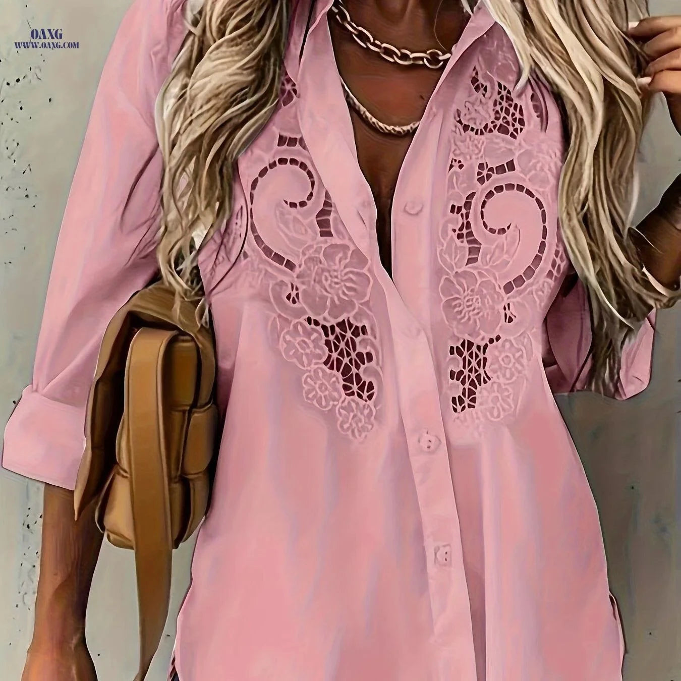 2022 Solid Color Lapel Cardigan - Long Sleeve Embroidered Blouse   OAXG White / S