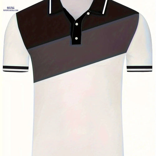 2023 Geometric Print Shirt for Men - Casual Short Sleeve Top   OAXG White+Red+Navy Blue / FR S