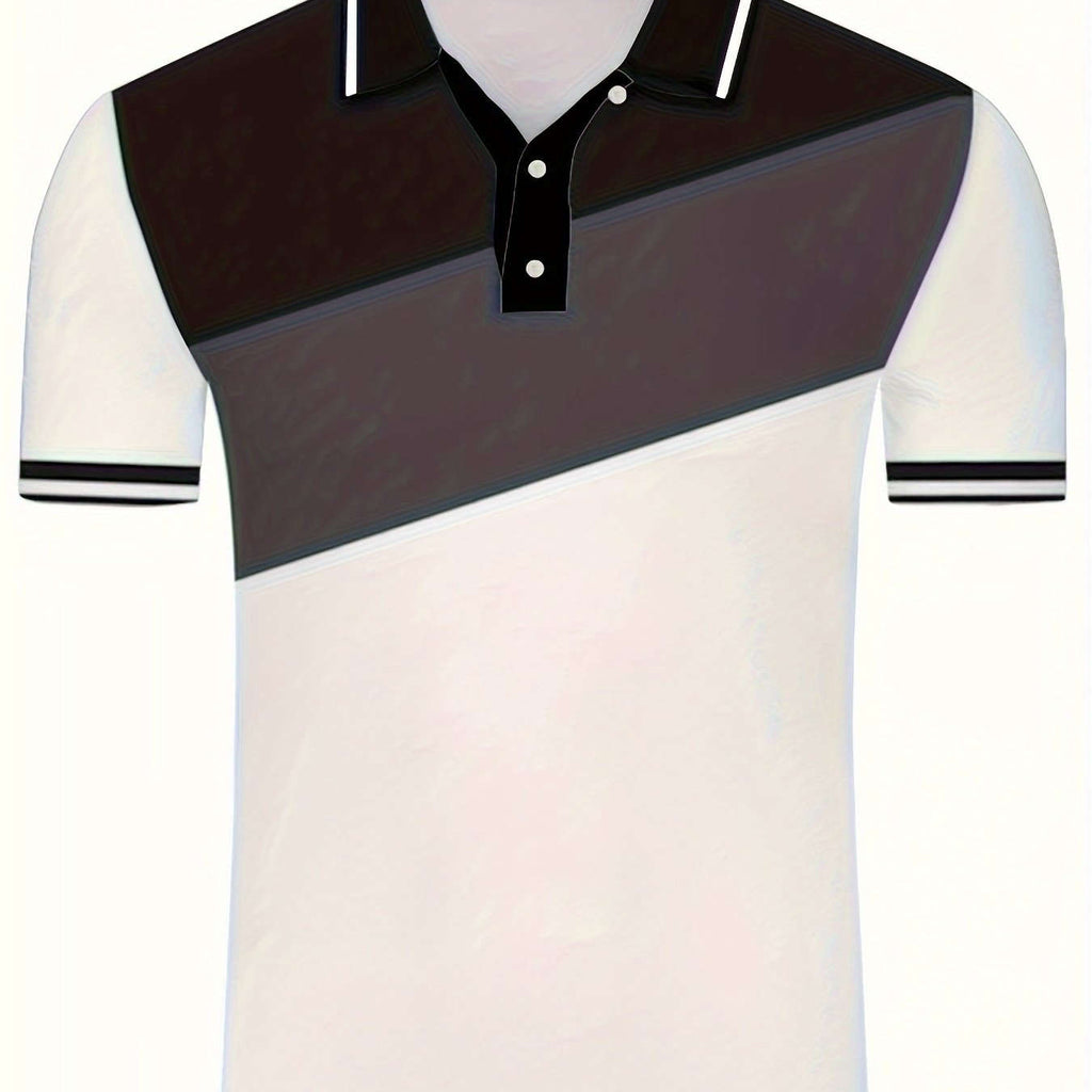 2023 Geometric Print Shirt for Men - Casual Short Sleeve Top   OAXG White+Red+Navy Blue / FR S