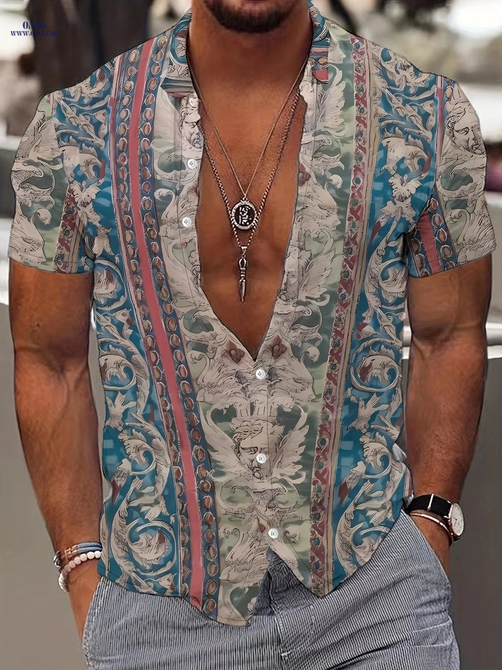 2023 Men's 3D Print Short Sleeve Shirt - Casual Geometric Design   OAXG 
