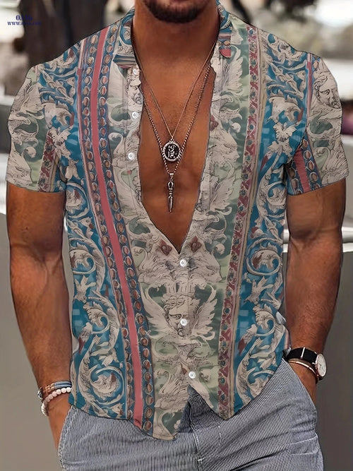 2023 Men's 3D Print Short Sleeve Shirt - Casual Geometric Design   OAXG 