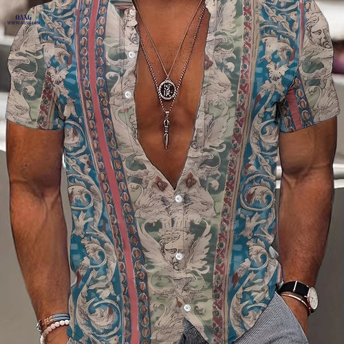 2023 Men's 3D Print Short Sleeve Shirt - Casual Geometric Design   OAXG Multicolor / FR S