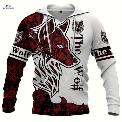 2023 Men's Hoodie - 3D Digital Print Wolf Pattern Casual Jacket   OAXG 