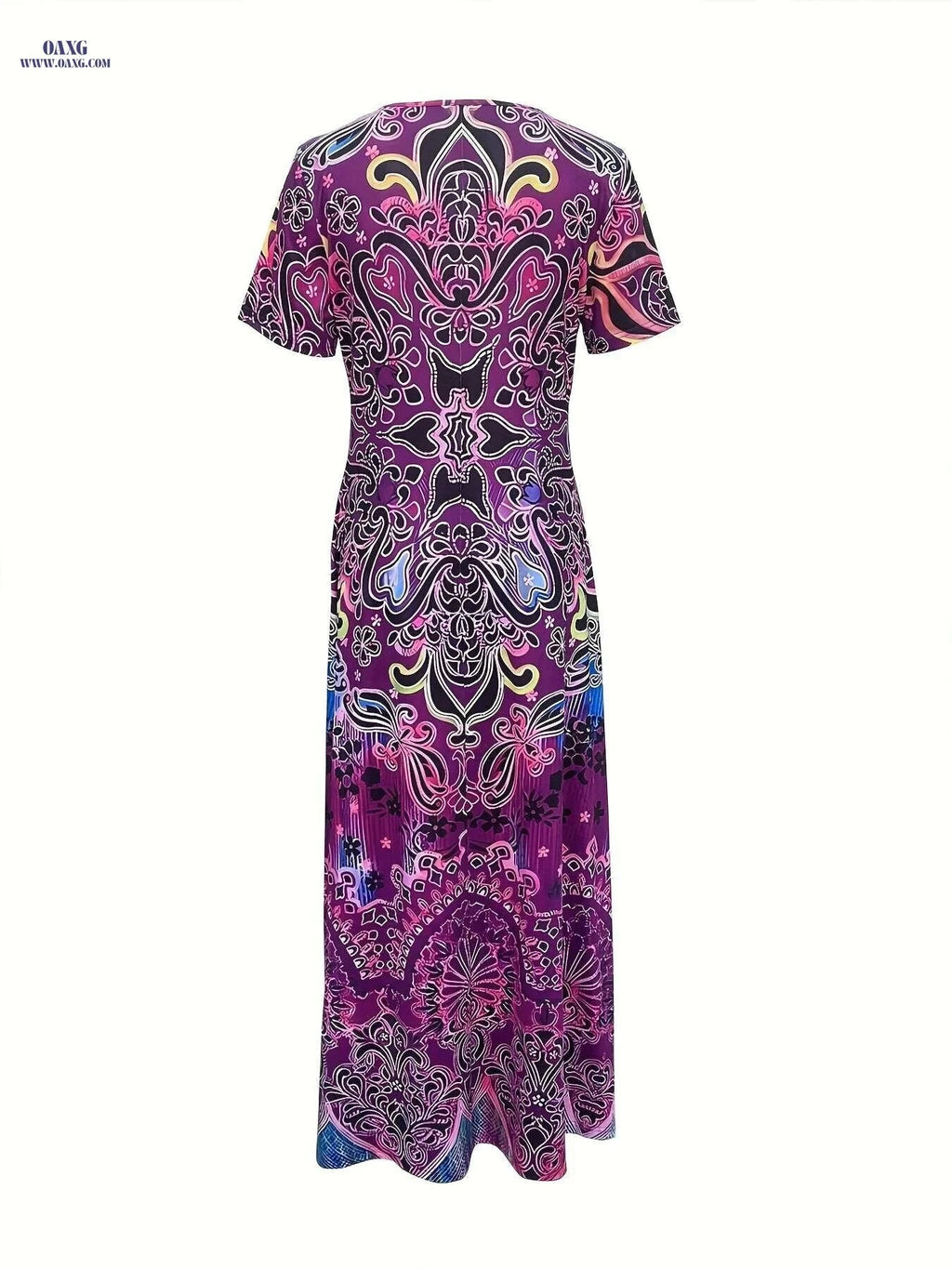 2023 Summer Women's Retro V-Neck Dress - A-Line Midi, Flowy Skirt   OAXG Brick Red / S