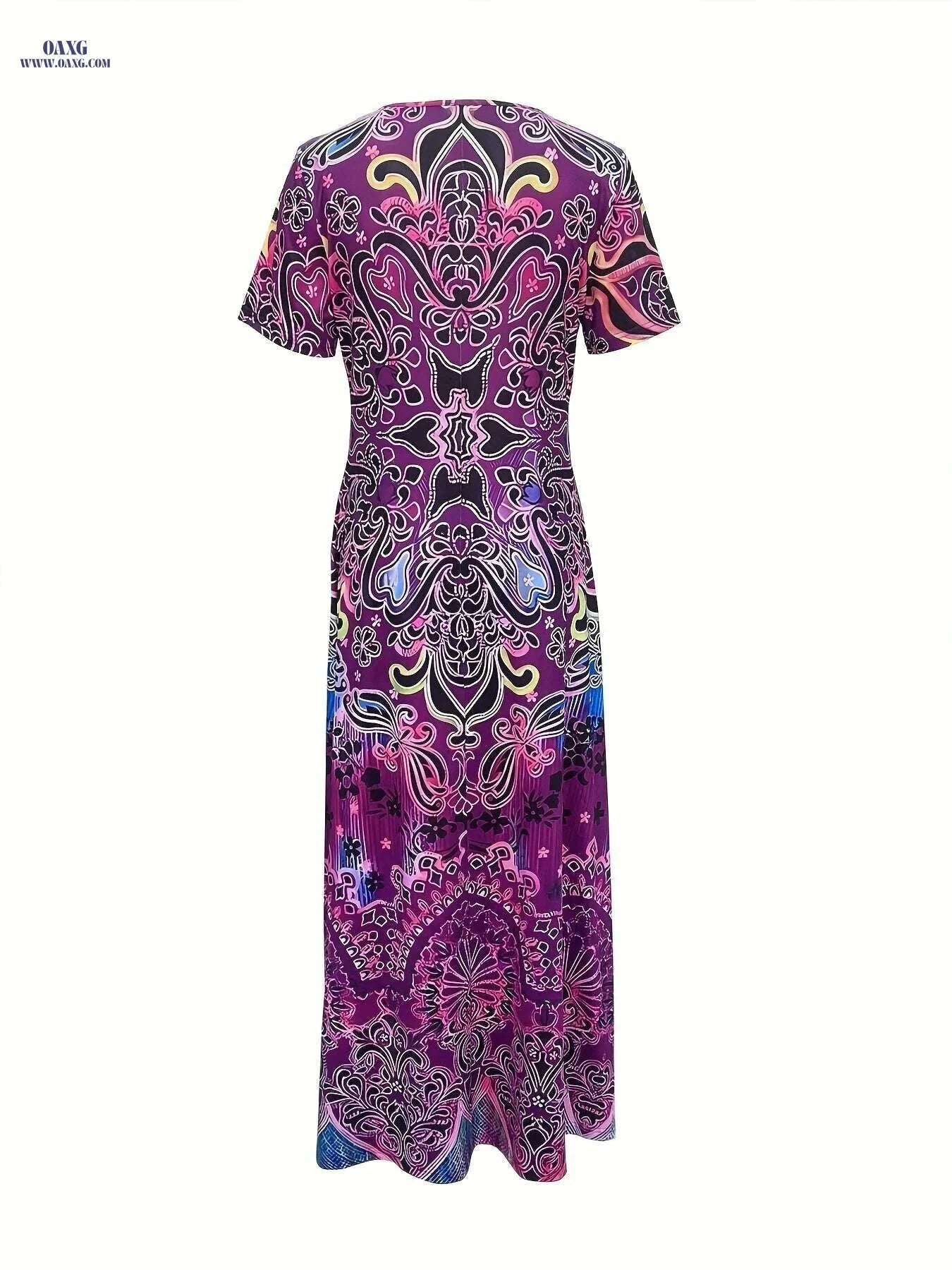 2023 Summer Women's Retro V-Neck Dress - A-Line Midi, Flowy Skirt   OAXG Brick Red / S