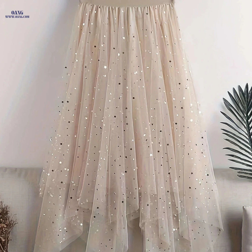 2023 Women's Sequin Midi Skirt - High-Waisted A-Line Design   OAXG 