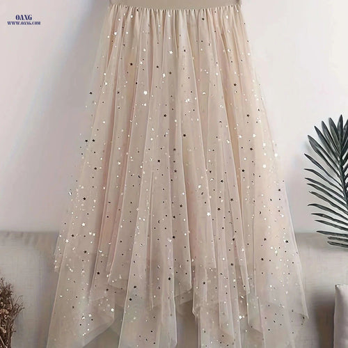2023 Women's Sequin Midi Skirt - High-Waisted A-Line Design   OAXG 