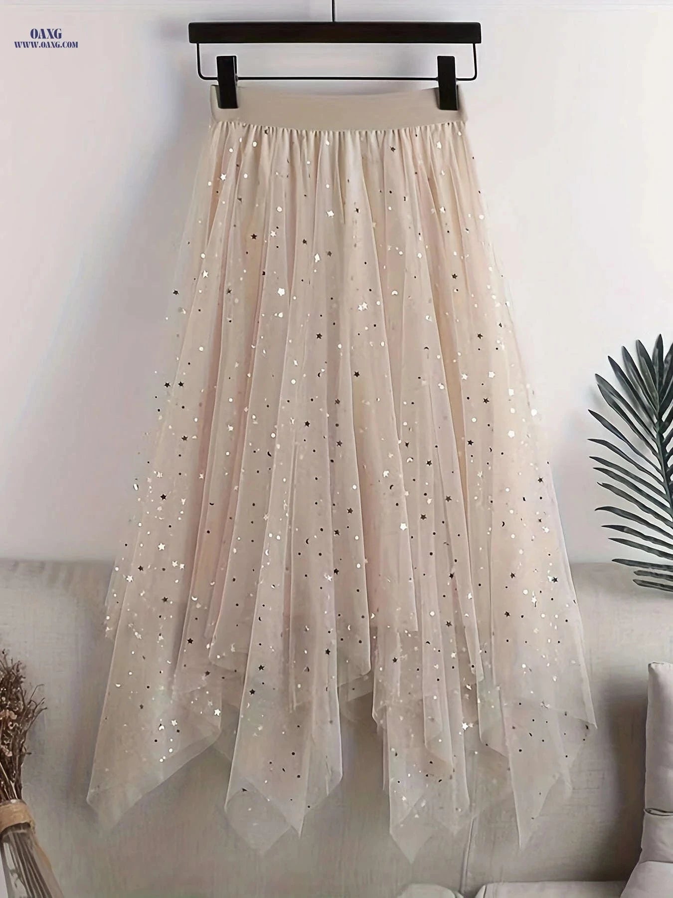 2023 Women's Sequin Midi Skirt - High-Waisted A-Line Design   OAXG Apricot / S