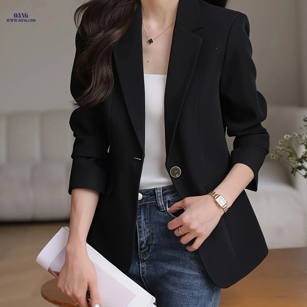 2024 Elegant Korean Small Suit - Autumn Winter Professional Wear   OAXG Black / XS