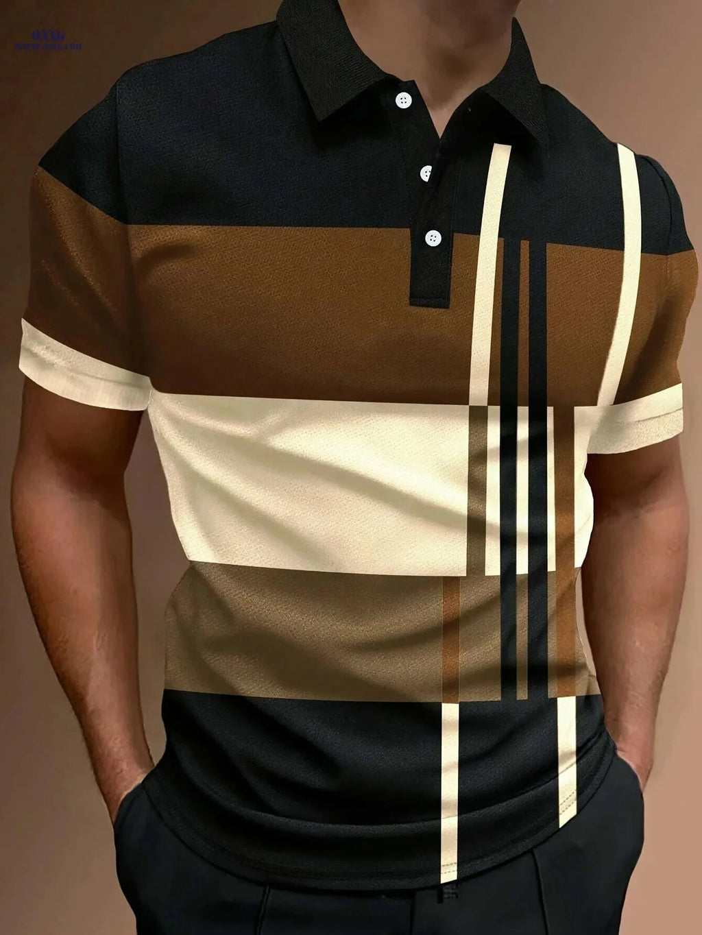 2024 Men's Casual Geometric Print Polo Shirt - Regular Fit, Knit Style   OAXG 