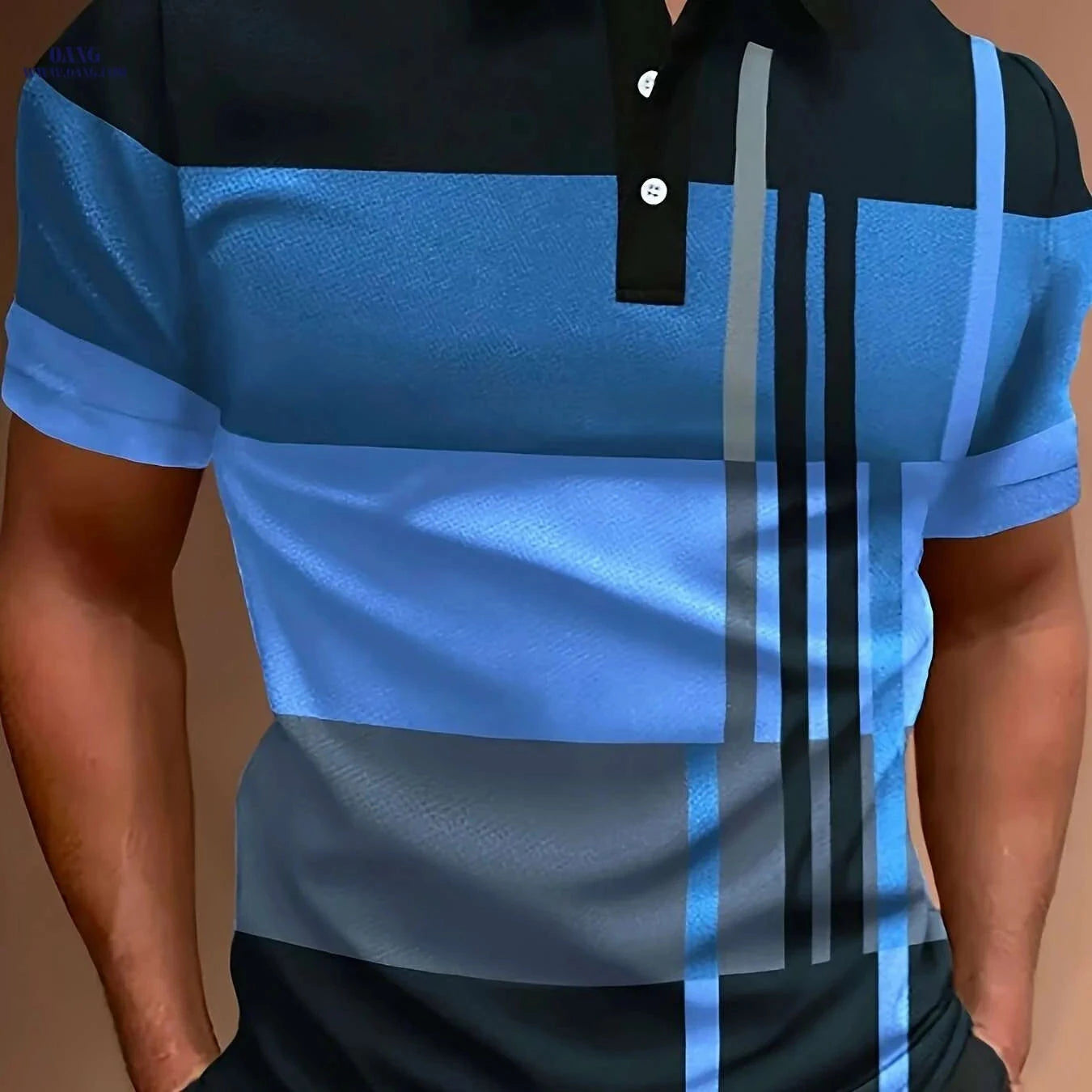 2024 Men's Casual Geometric Print Polo Shirt - Regular Fit, Knit Style   OAXG Multicolor / S