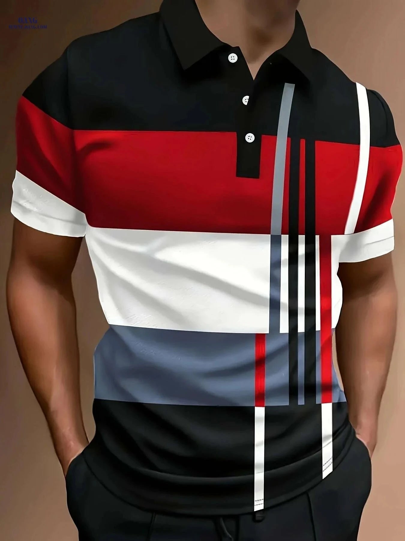 2024 Men's Casual Geometric Print Polo Shirt - Regular Fit, Knit Style   OAXG Multicolor / S