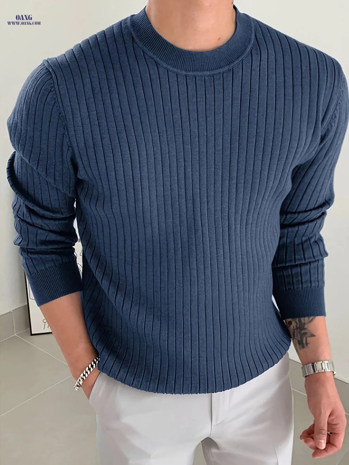 2024 Men's Knit Pullover Sweater - Casual Round Neck Design   OAXG 