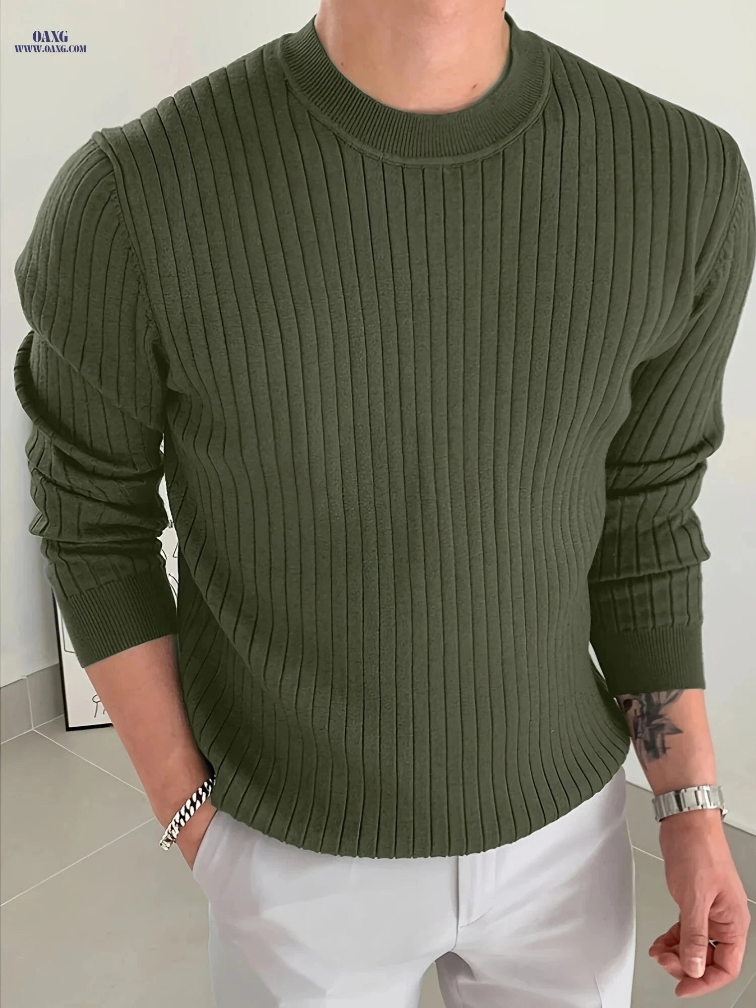 2024 Men's Knit Pullover Sweater - Casual Round Neck Design   OAXG 