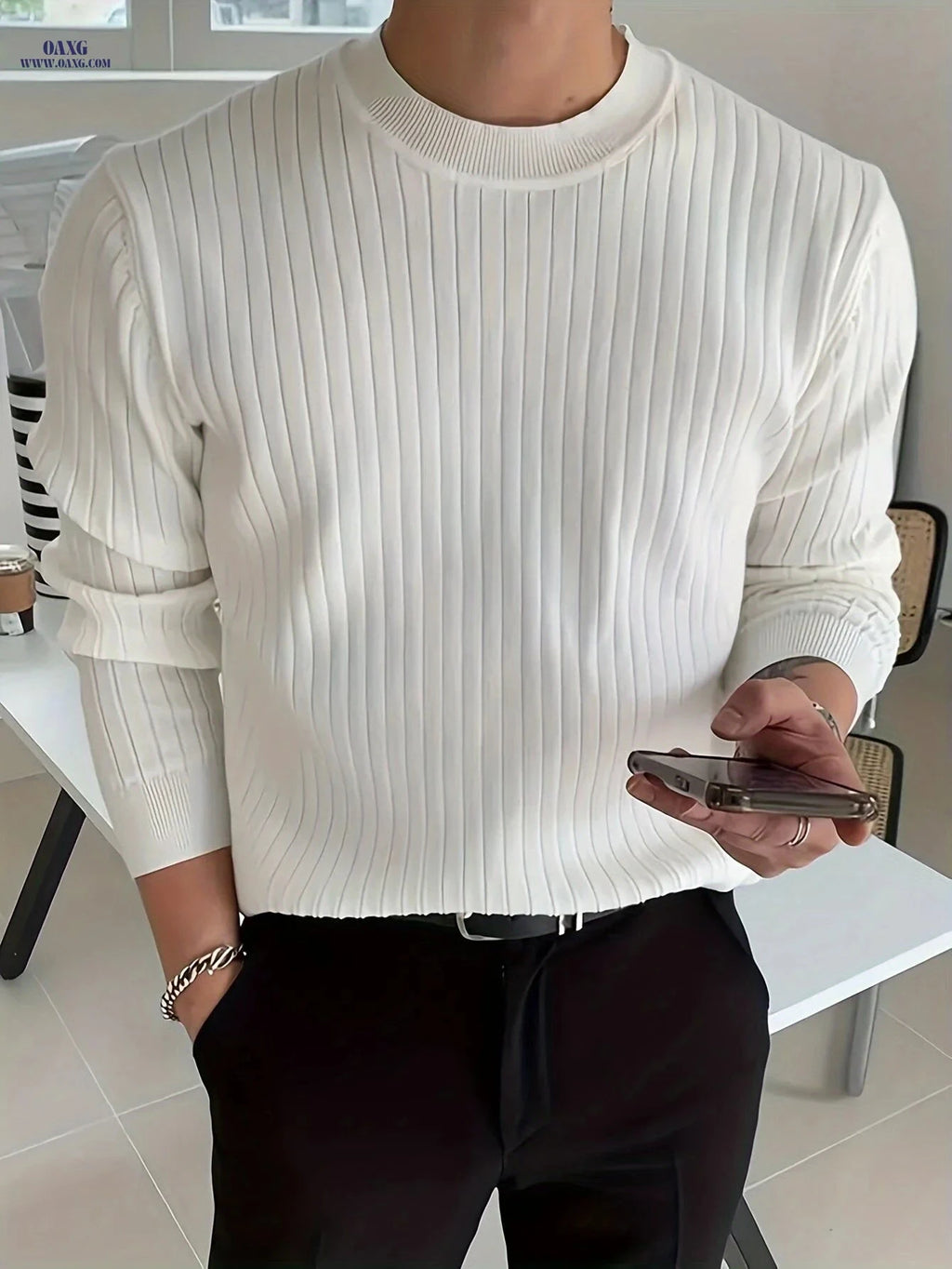 2024 Men's Knit Pullover Sweater - Casual Round Neck Design   OAXG 