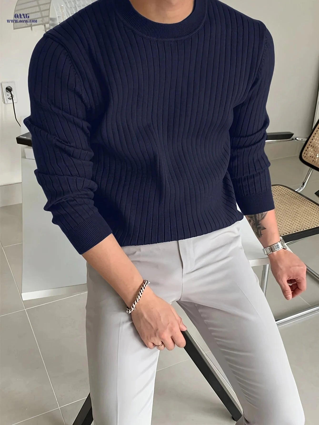 2024 Men's Knit Pullover Sweater - Casual Round Neck Design   OAXG 
