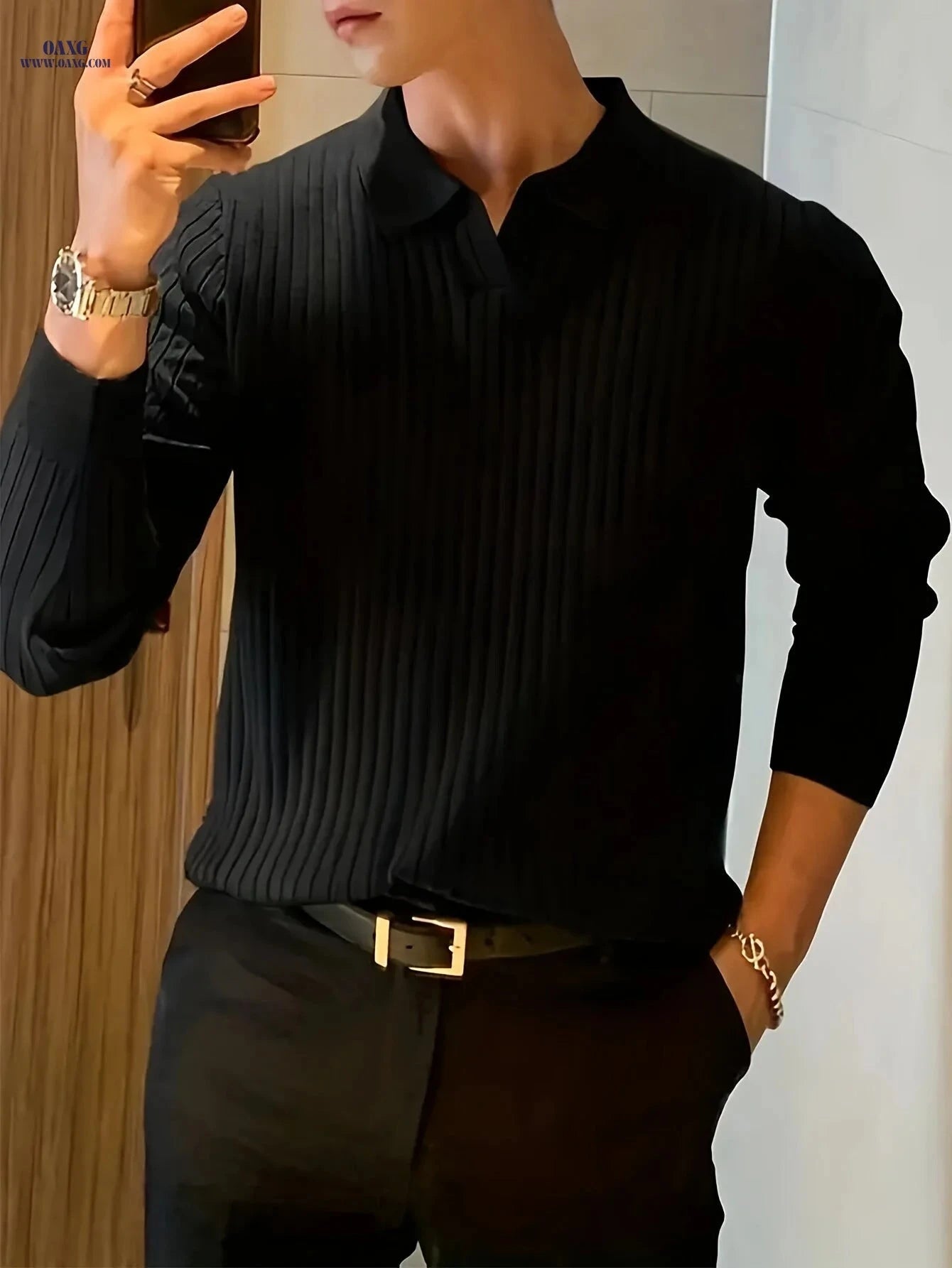 2024 Men's Knit Pullover Sweater - Regular Fit for Spring/Fall   OAXG 