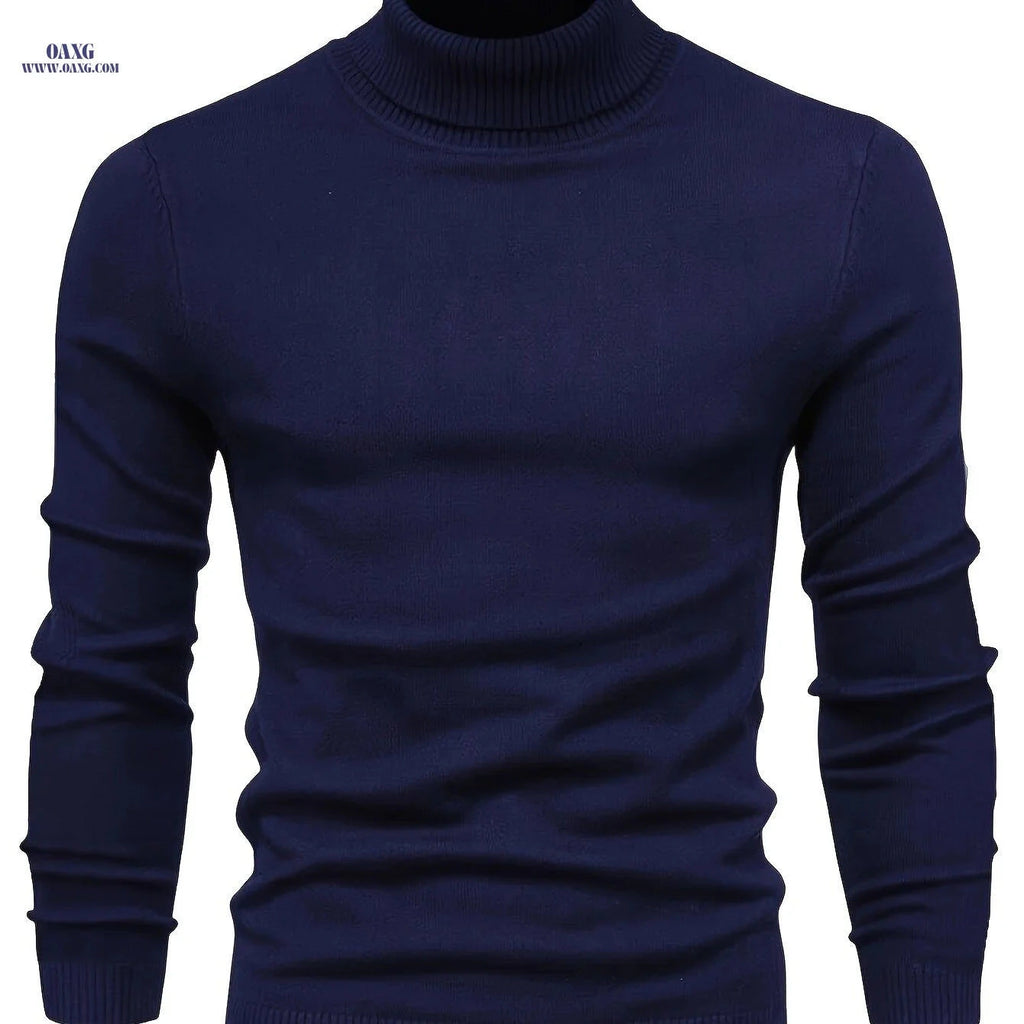 2024 Men's Lapel Solid Color Pullover Sweater - Casual Knitted Style   OAXG Navy Color / FR S
