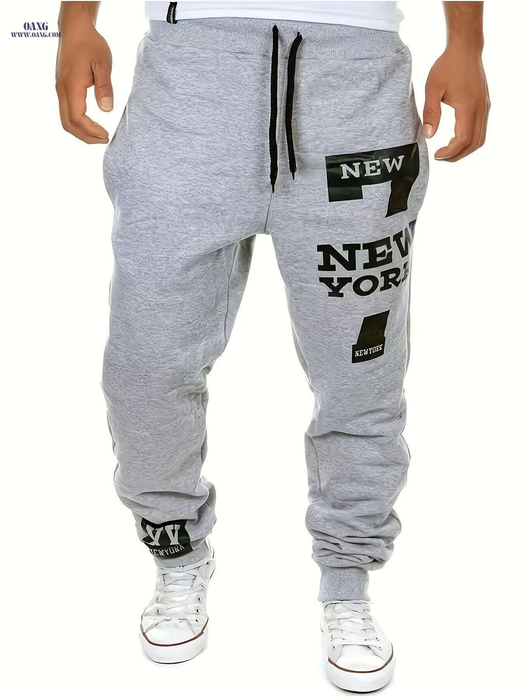 2024 Men's Light Grey Joggers - Regular Fit with NEW YORK Print   OAXG 
