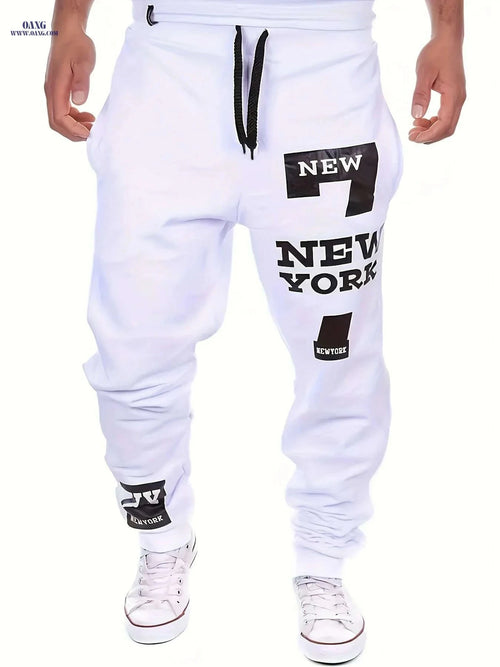 2024 Men's Light Grey Joggers - Regular Fit with NEW YORK Print   OAXG White / S