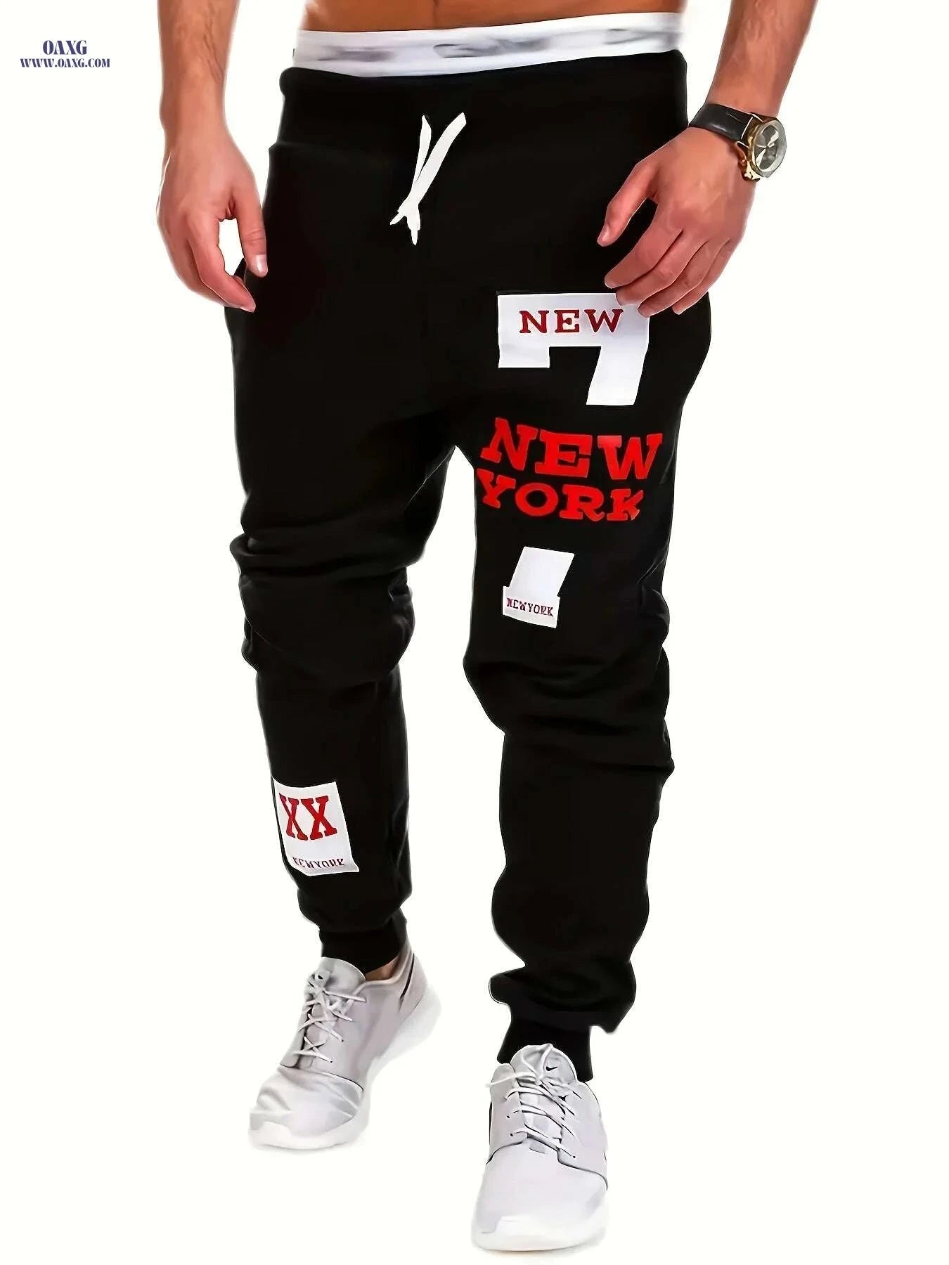 2024 Men's Light Grey Joggers - Regular Fit with NEW YORK Print   OAXG White / S