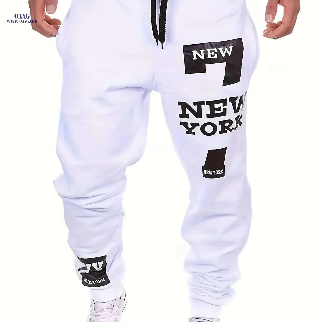 2024 Men's Light Grey Joggers - Regular Fit with NEW YORK Print   OAXG White / S