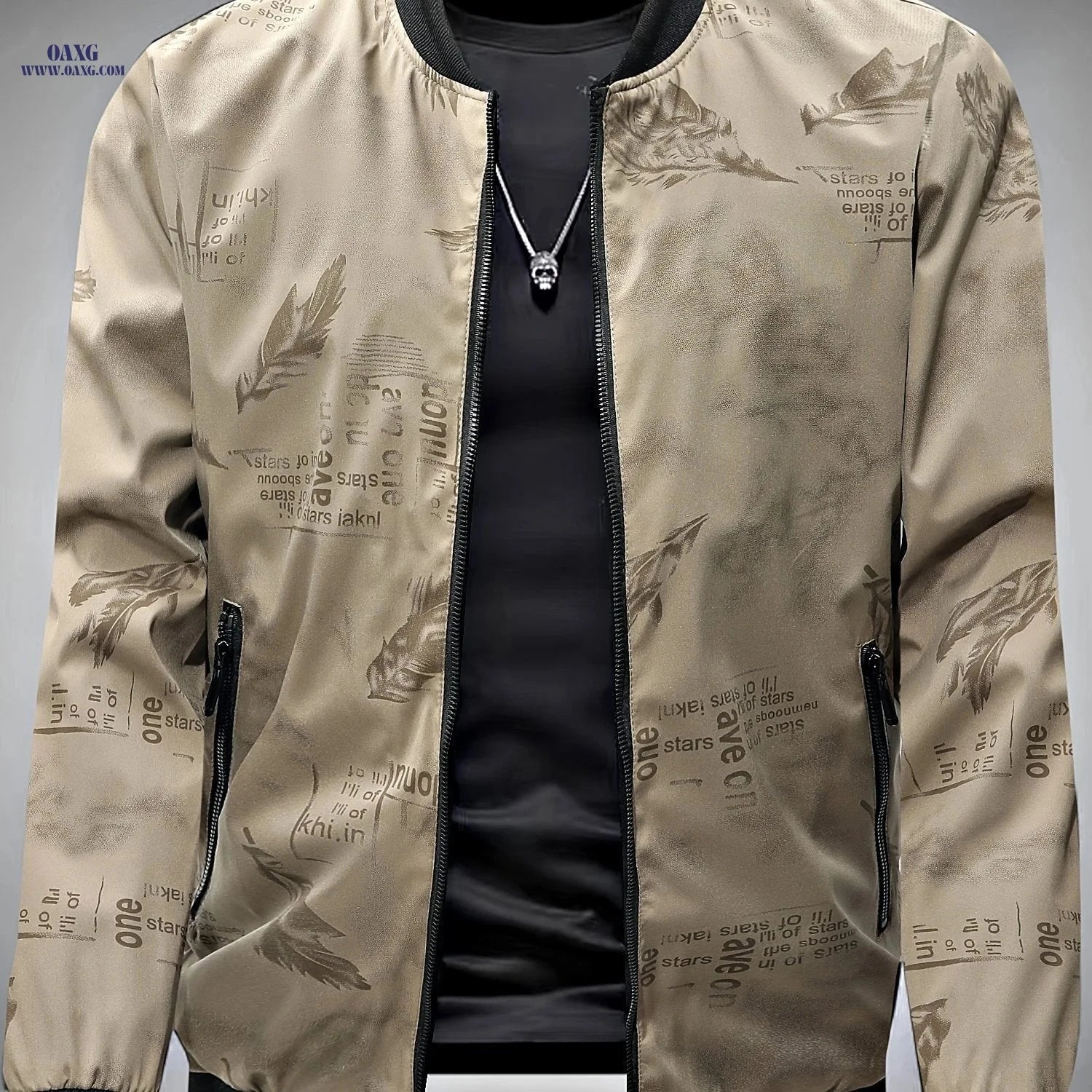2024 Men's Mid-Age Print Baseball Jacket - Casual Spring Outwear   OAXG Black / FR XS
