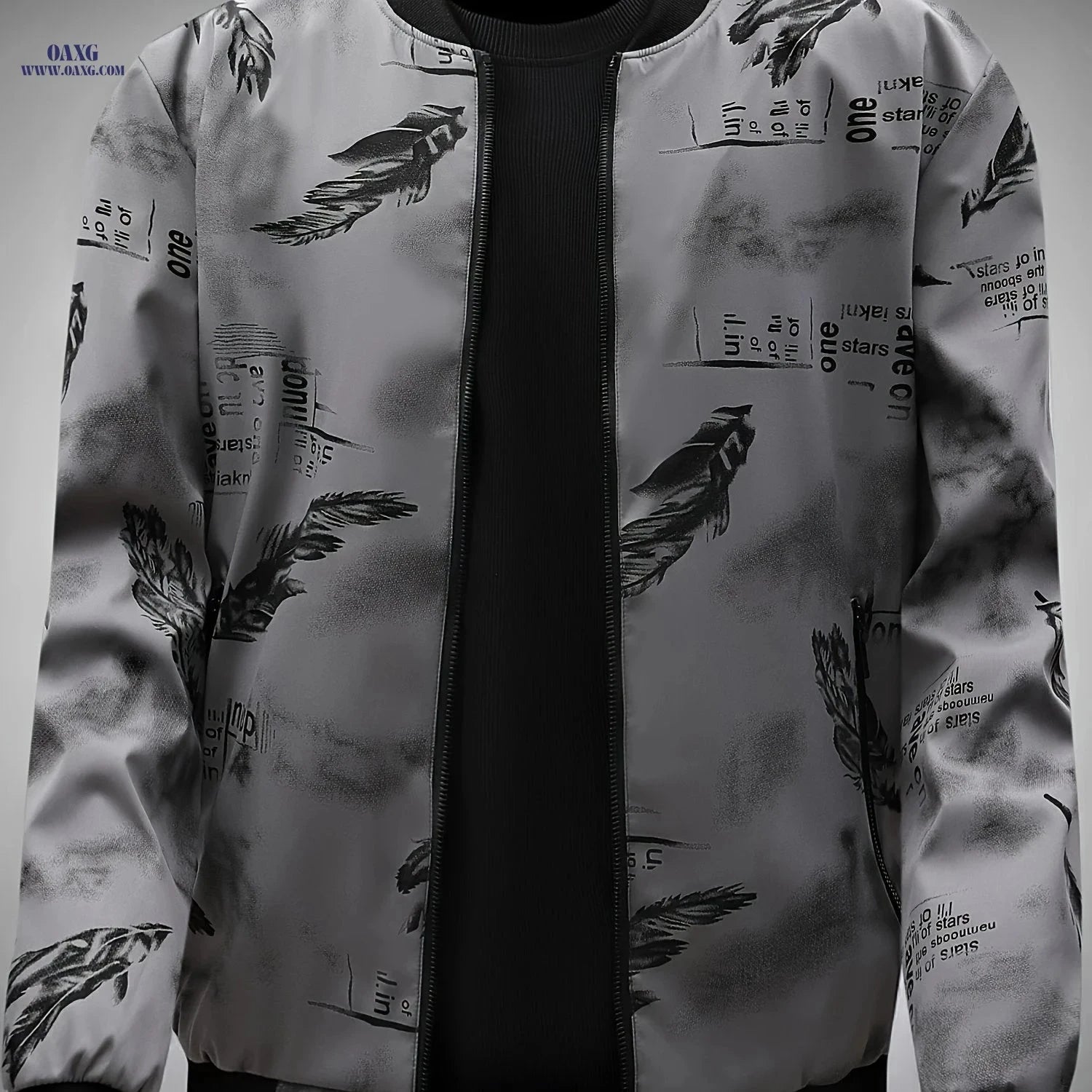 2024 Men's Mid-Age Print Baseball Jacket - Casual Spring Outwear   OAXG Black / FR XS