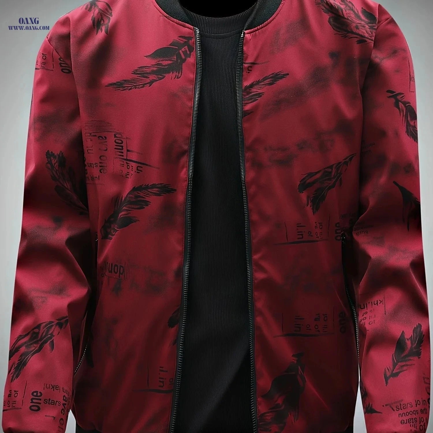 2024 Men's Mid-Age Print Baseball Jacket - Casual Spring Outwear   OAXG Black / FR XS