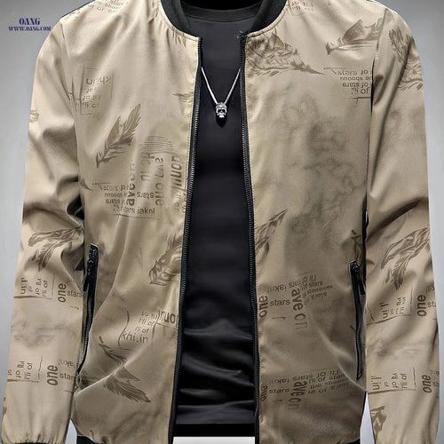 2024 Men's Mid-Age Print Baseball Jacket - Casual Spring Outwear   OAXG 