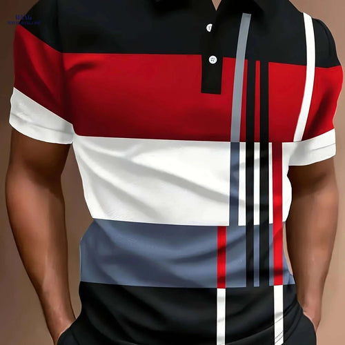 2024 Men's Polo Shirt - 3D Printed Geometric Design, Casual Fit   OAXG 