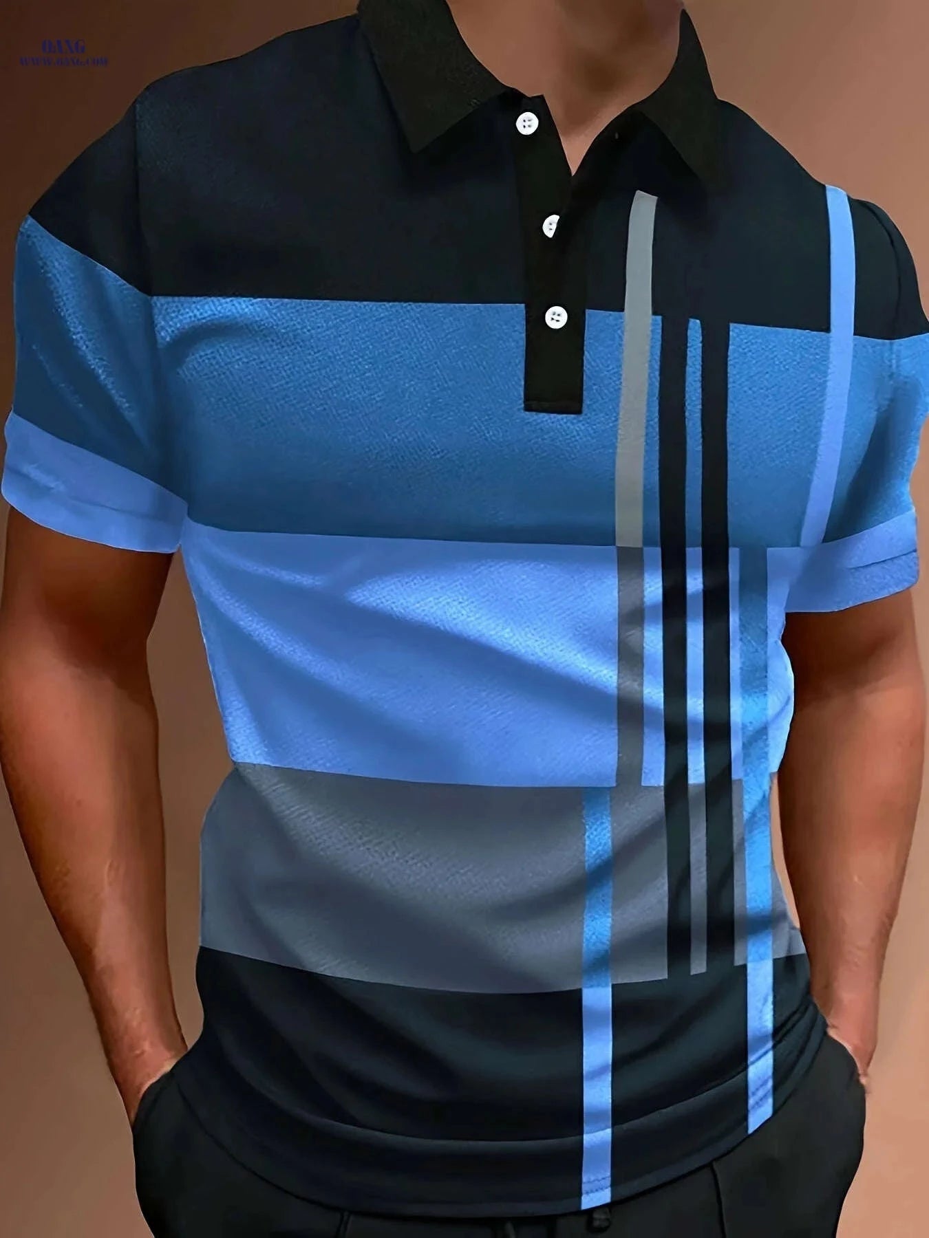 2024 Men's Polo Shirt - 3D Printed Geometric Design, Casual Fit   OAXG Blue / FR S