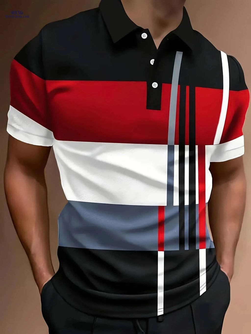 2024 Men's Polo Shirt - 3D Printed Geometric Design, Casual Fit   OAXG Blue / FR S