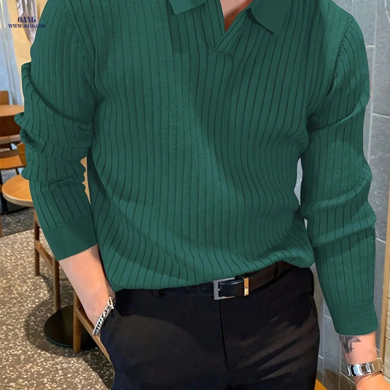 2024 Men's Pullover Knit Sweater - Solid Color, Long Sleeve Style   OAXG 