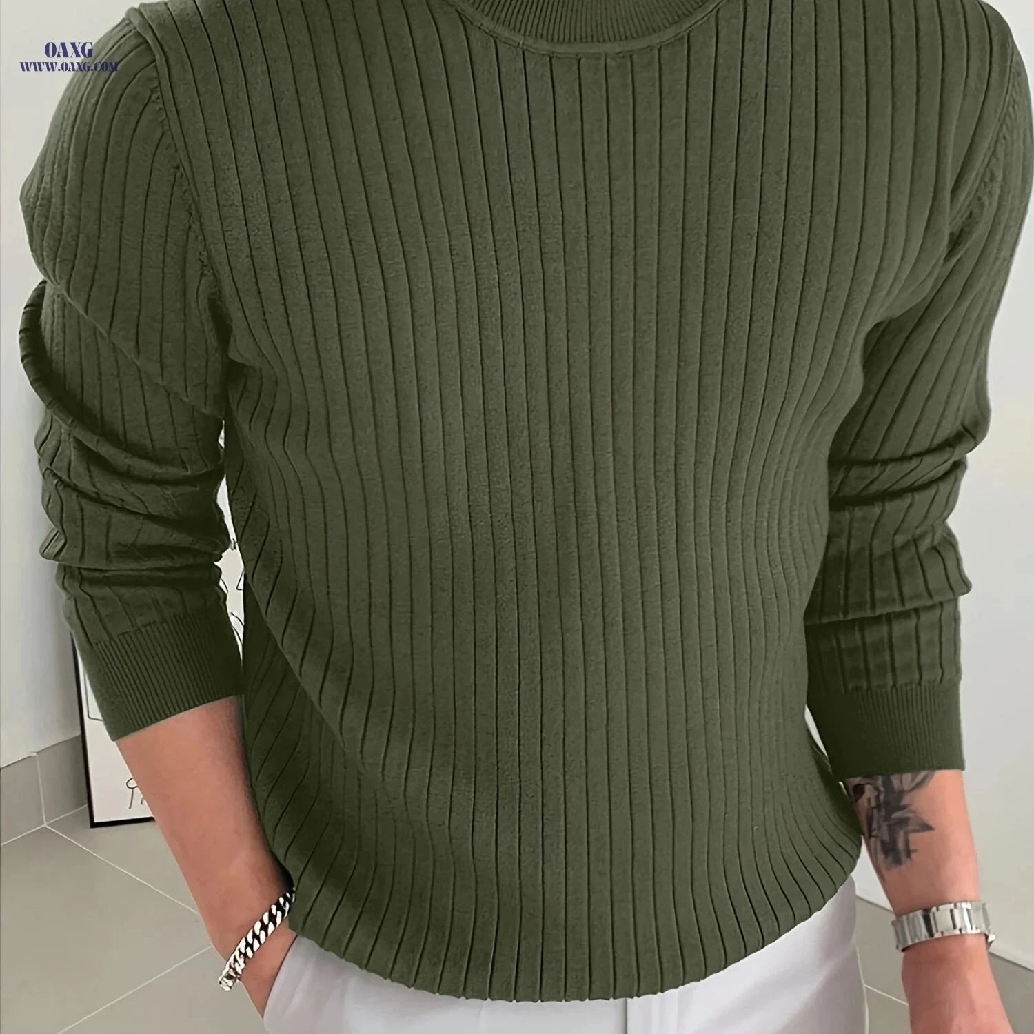 2024 Men's Round Neck Pullover Sweater - Casual Knit for Spring/Fall   OAXG White / FR S