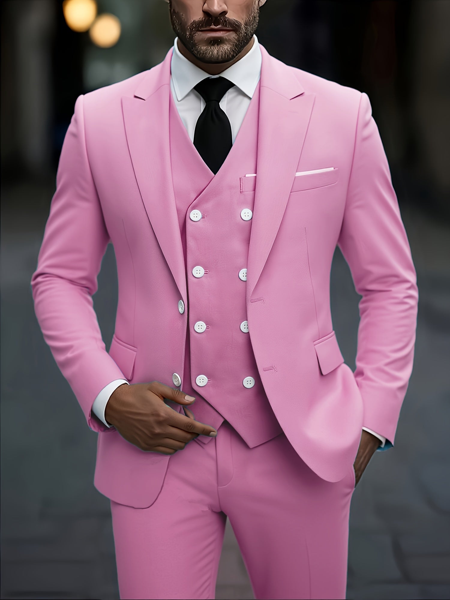 2024 Men's Slim Fit Business Suit Set - Elastic Fabric, Double Slit   OAXG 